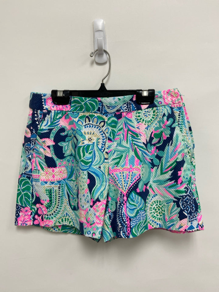 LILLY PULITZER Size 2 Aqua/Navy Pink/Tan Texture Ladies Shorts