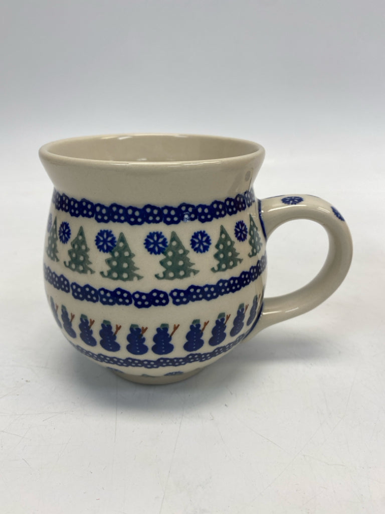 Boleslawiec Cream Blue/Green Snowman Coffee Mug