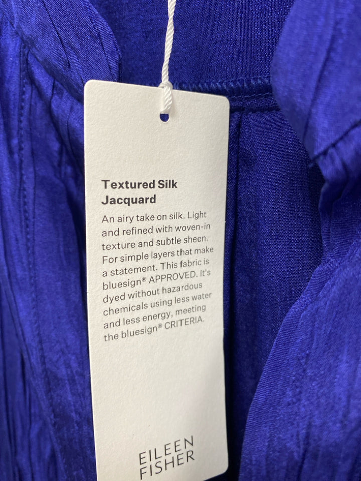 NWT Eileen Fisher Size M Blue Crinkle Long Sleeve Silk Ladies Top