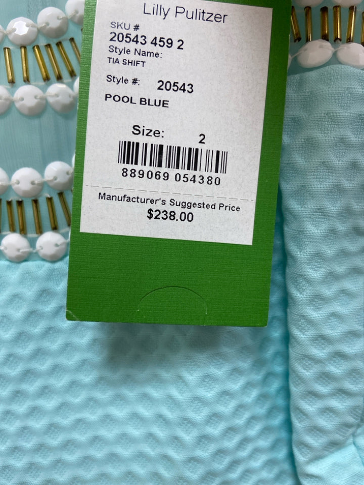 NWT LILLY PULITZER Size 2 Aqua Gold/White Beaded Sleeveless Ladies Dress
