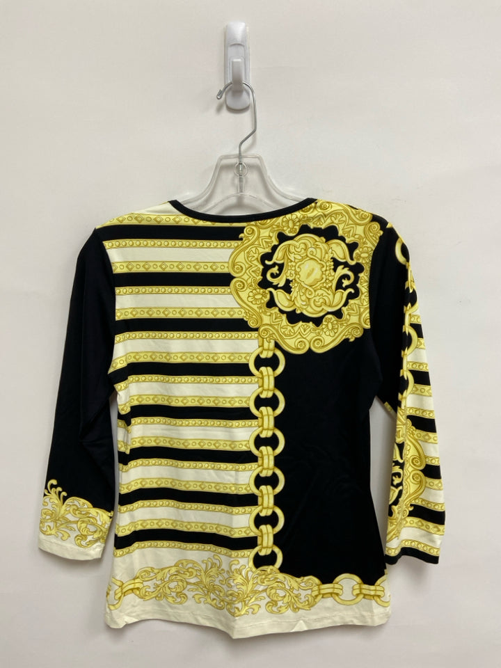 J McLaughlin Size XS Black Yellow Striped Ladies Top