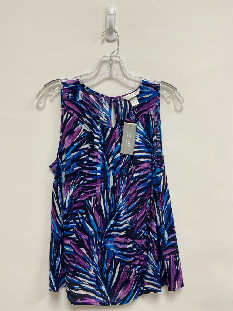 NWT Christopher/Banks Size MP Navy/Blue Purple/White Abstract Petite Top