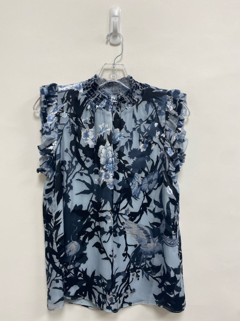 Wht House/Blk Mkt Size XS Powder Blue Black/Gray Ruffles Sleeveless Ladies Top