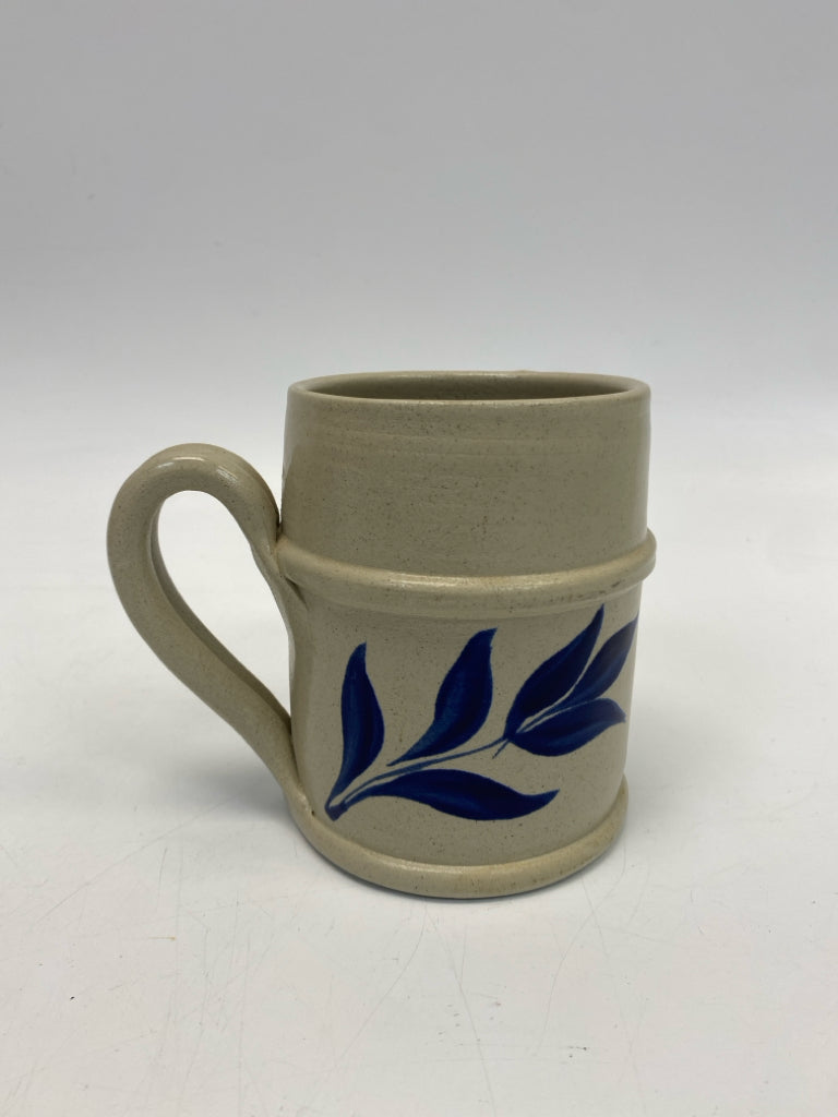 Williamsburg Cream Blue Leaves Pottery Coffee Mug