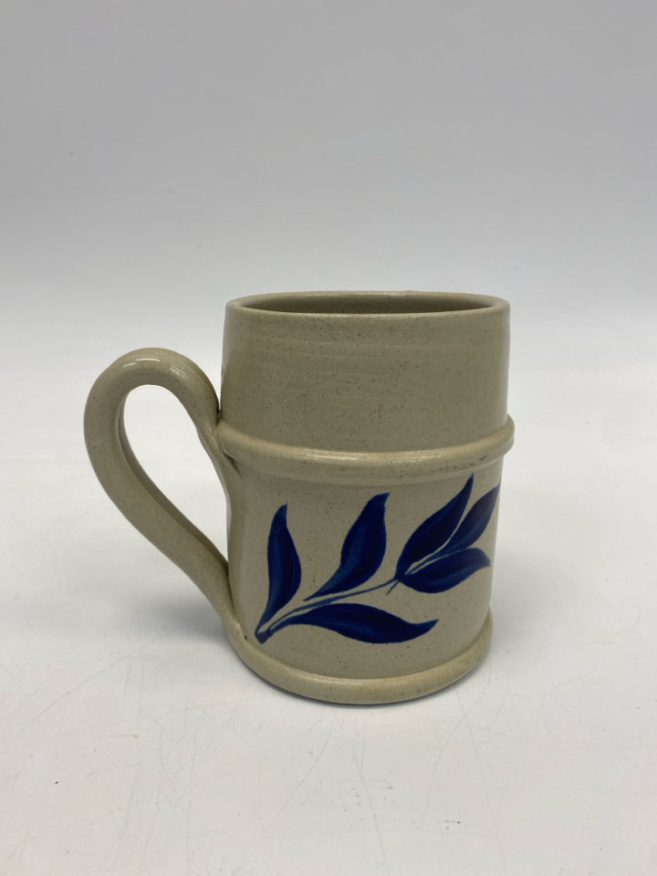 Williamsburg Cream Blue Leaves Pottery Coffee Mug