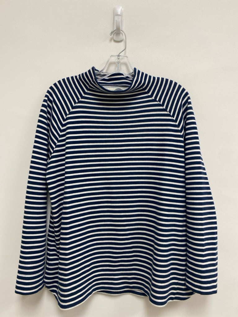 ALICE WALK Size L Navy/White Stripes Mock Neck Ladies Top