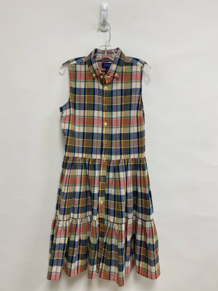 Polo SIZE 14 Navy/Red Yellow Plaid Sleeveless Girl&