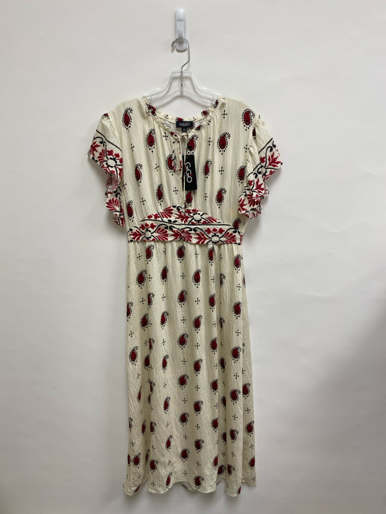 NWT GiGiO Size L Cream Red/Black Assorted Print Ladies Dress