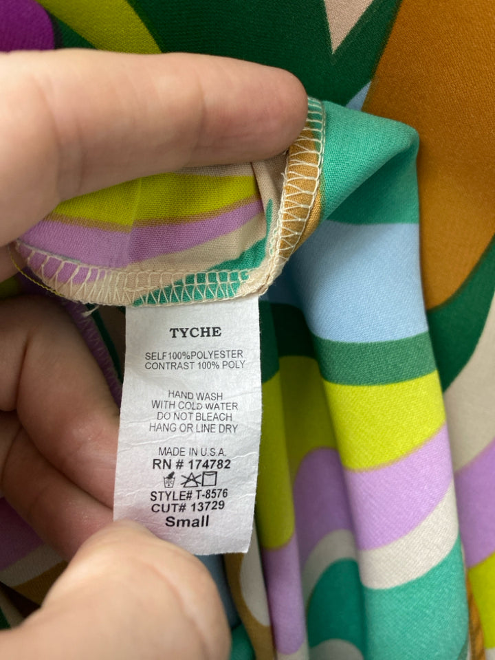 Tyche Size S Beige/Aqua Lavender/Multi Shapes Batwing Ladies Top