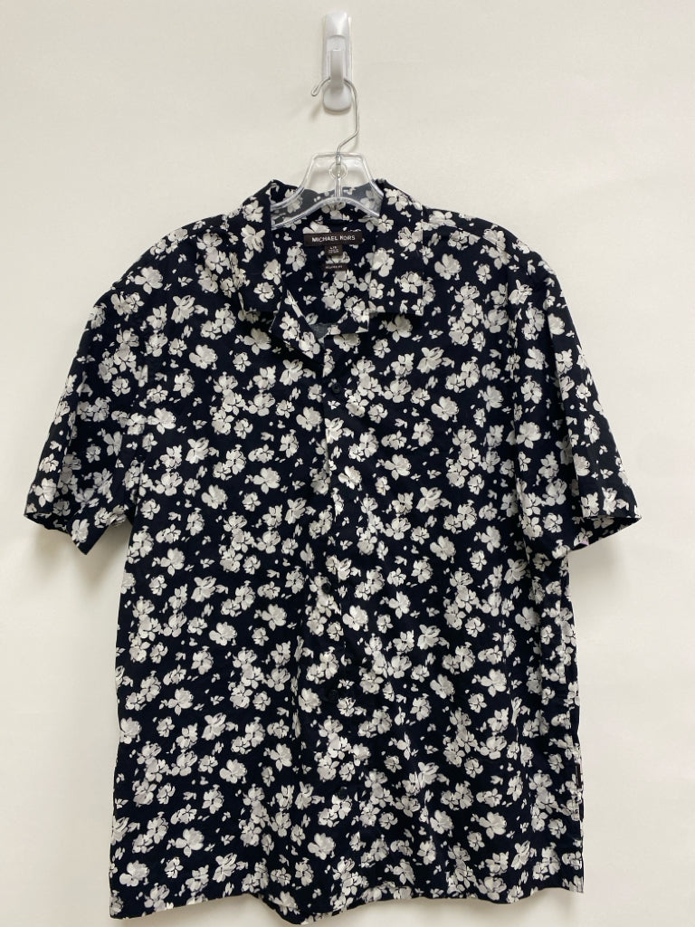 Michael Kors Size L Black Cream Flowers Button Up Men&