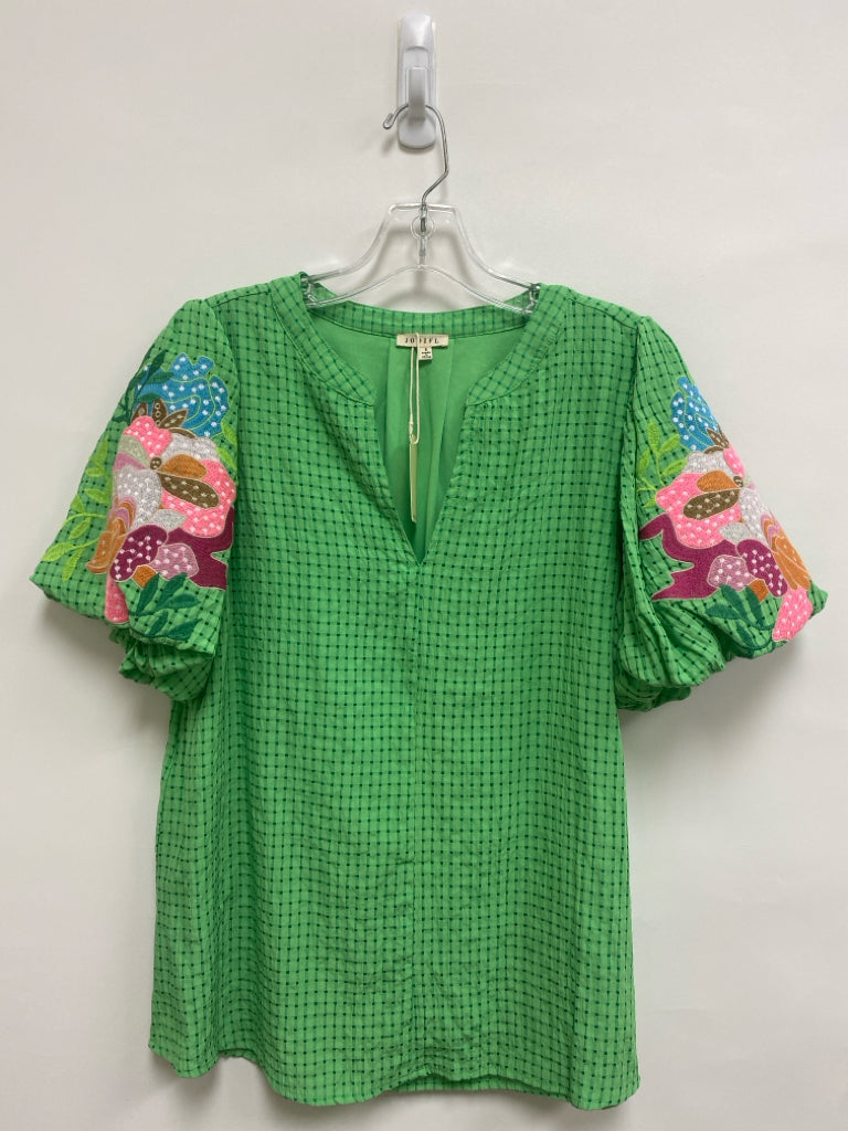 NWT Jodifl Size S Green Multi Color Texture Embroidered Ladies Top