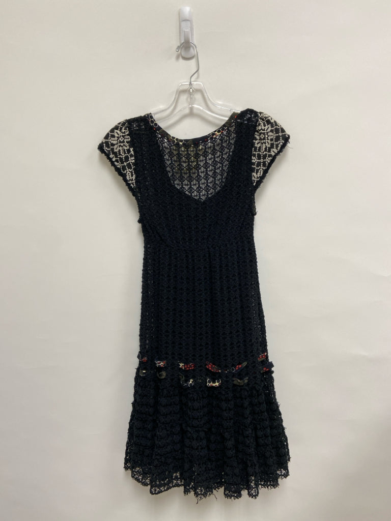 NWT Free People Size 0 Black Red/Cream Embroidered Crochet Ladies Dress