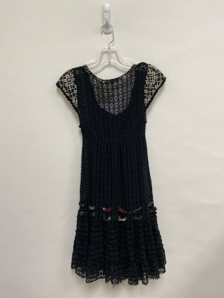 NWT Free People Size 0 Black Red/Cream Embroidered Crochet Ladies Dress