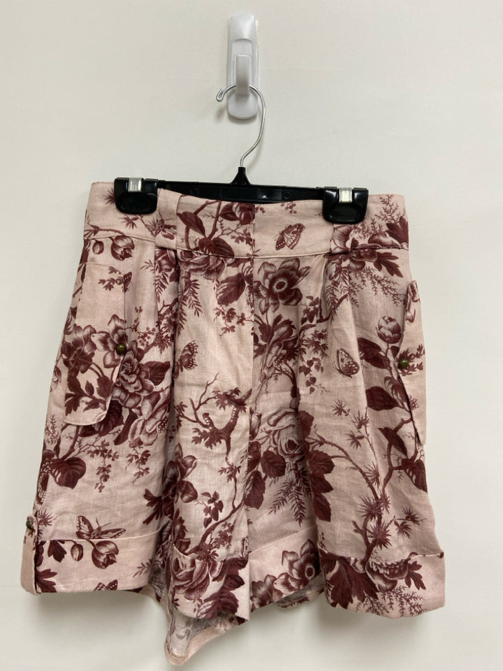 Size 6 Dusty Pink Brown Flowers Ladies Skirt