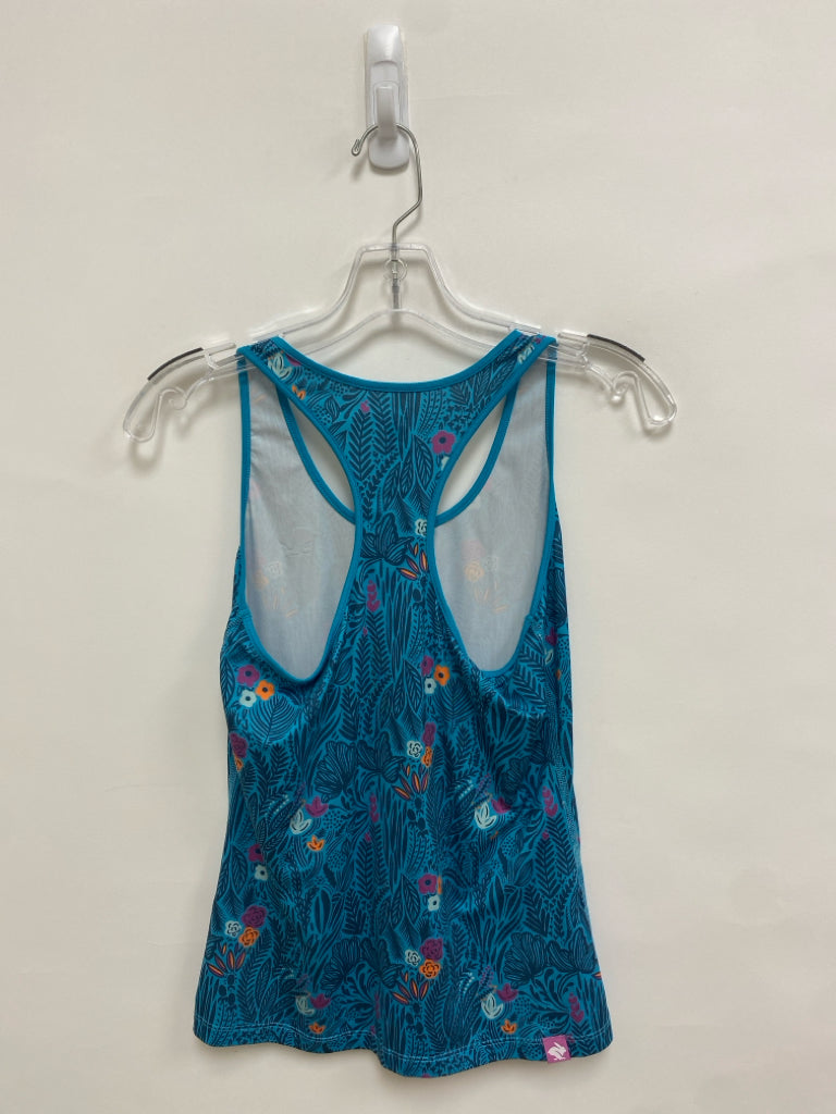 Size S Turquoise Navy/Purple Leaves Sleeveless Athletic Top