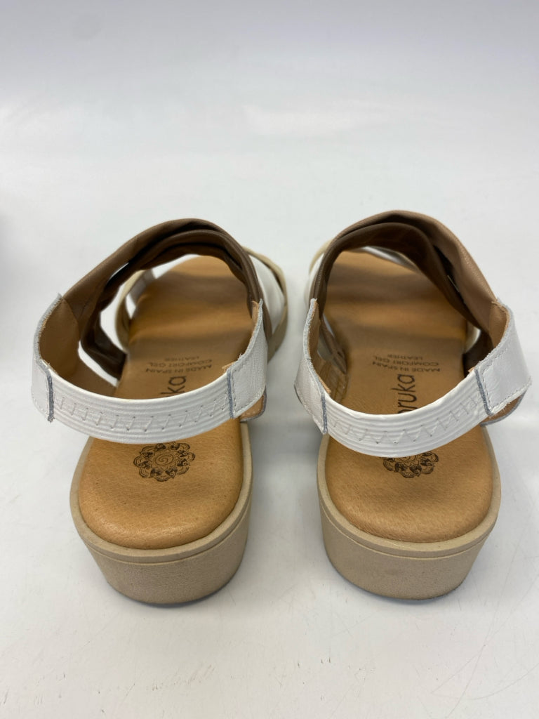 Soruka  Size 37 Brown White Crisscross Sandals
