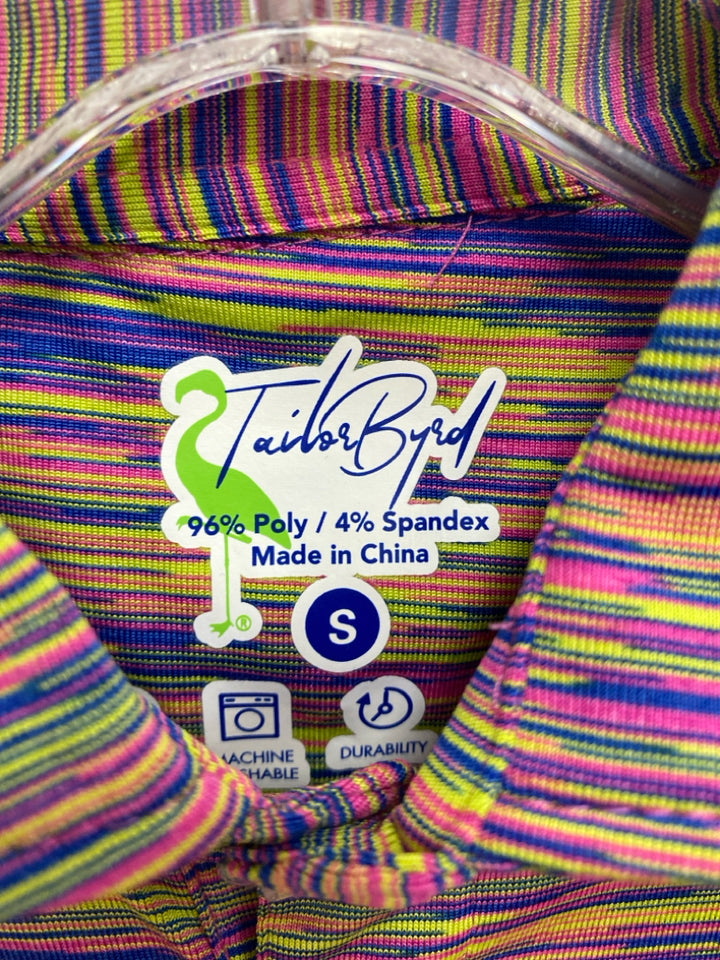 Size S Neon Green Pink/Blue Streaked Polo Men&