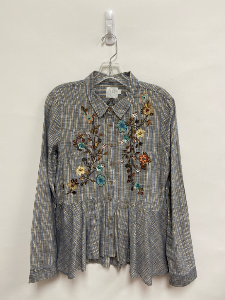 HD in Paris Size M Blue Gold Striped Beaded Ladies Top