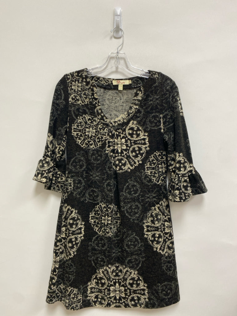 Aryeh Size S Espresso Gray/Cream Medallion Knit Ladies Dress