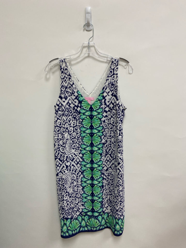 LILLY PULITZER Size S White/Navy Aqua/Green Print Sleeveless Ladies Dress
