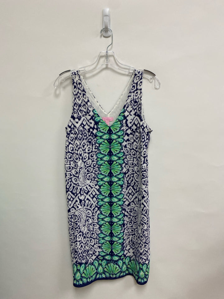 LILLY PULITZER Size S White/Navy Aqua/Green Print Sleeveless Ladies Dress