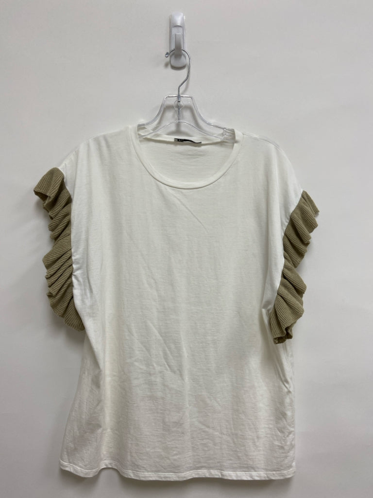 Zara Size L White Tan Ruffles Ladies Top