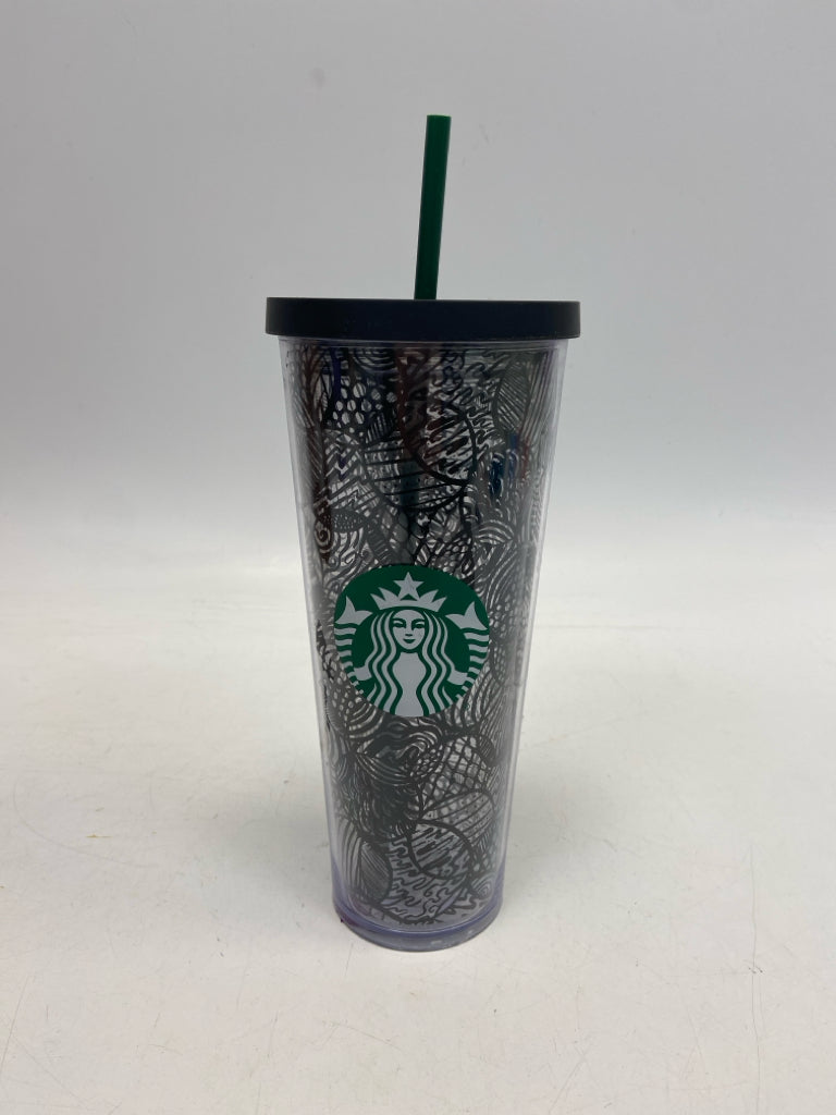 Starbucks Clear Black/Green Print Tumbler