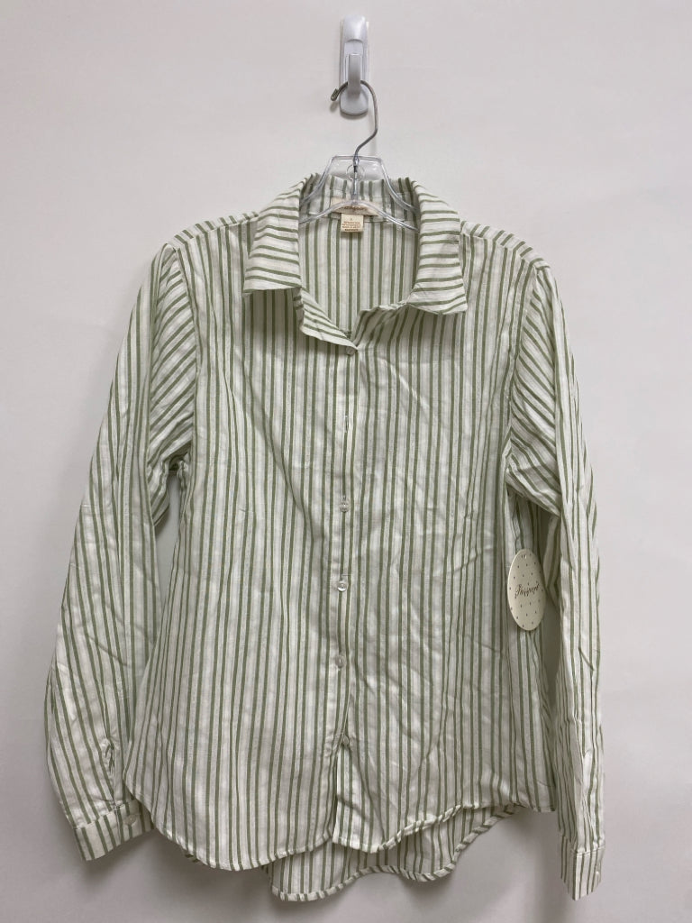 NWT Size L White Sage Stripes Button Up Ladies Top