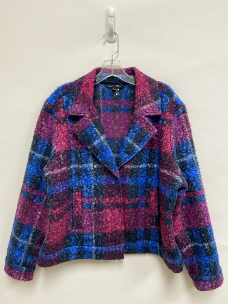 Charlie B Size XL Magenta Blue Plaid Boucle Ladies Jacket