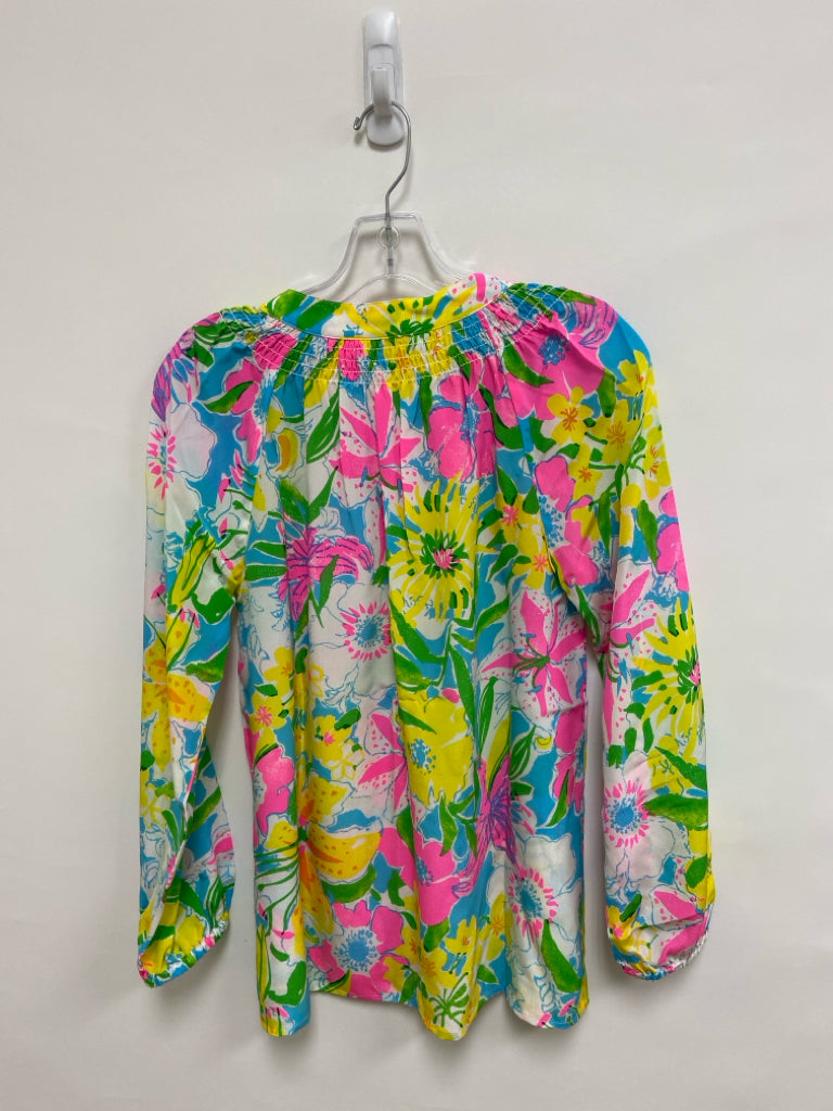 LILLY PULITZER Size XS Yellow Pink/Green Flowers Ladies Top