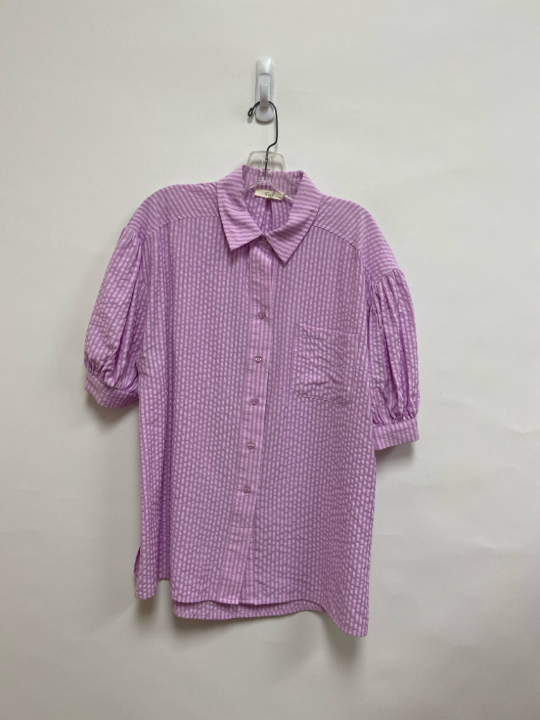 Easel Size S Pink/Purple Seersucker Puff Sleeve Ladies Top