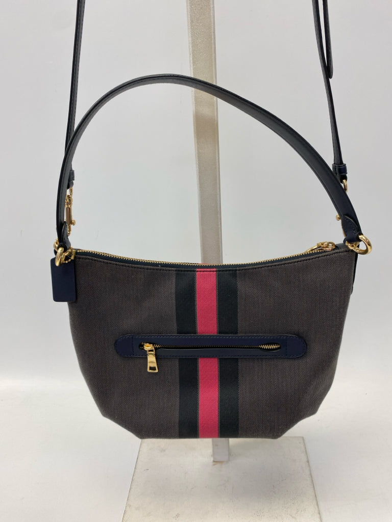 Coach Dark Gray Pink/Blk Stripe(s) Fabric Handbag
