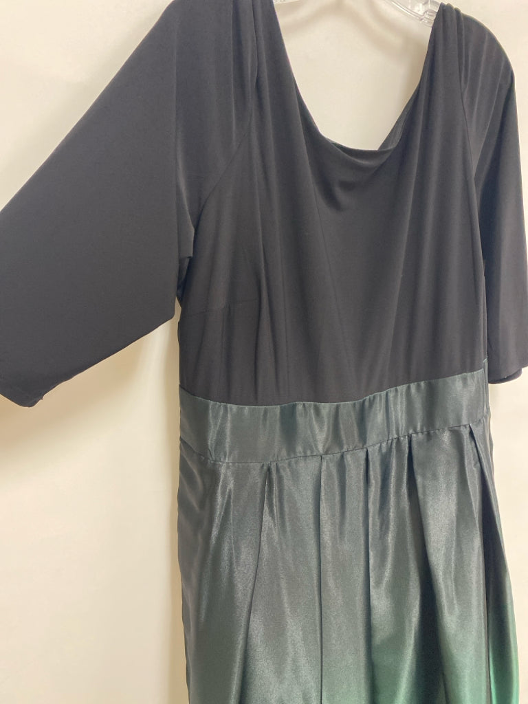 Size 18W Black Green Maxi Satin Plus Size Dress
