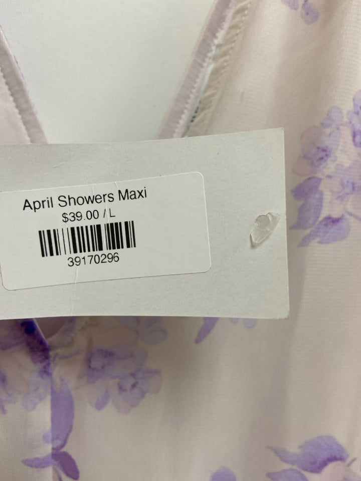 NWT Size L White Lavender Flowers Maxi Ladies Dress