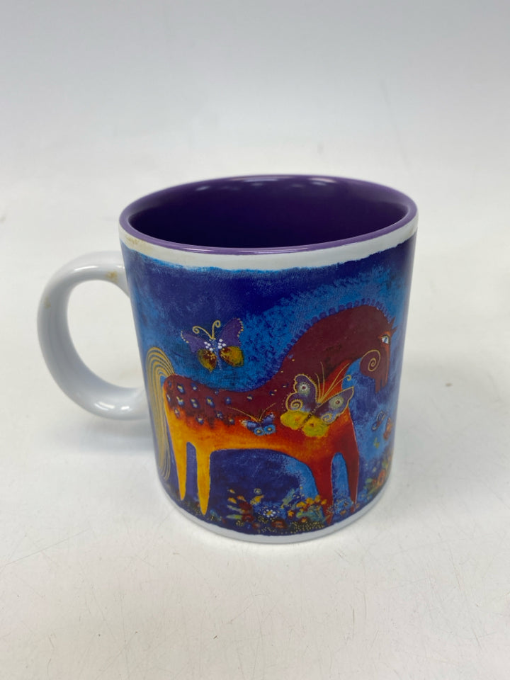 White Multi Color Horses Ceramic Coffee Mug