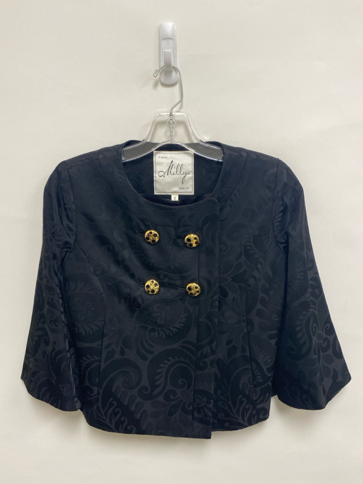MILLY Size 2 Black Fleur de lis Ladies Jacket