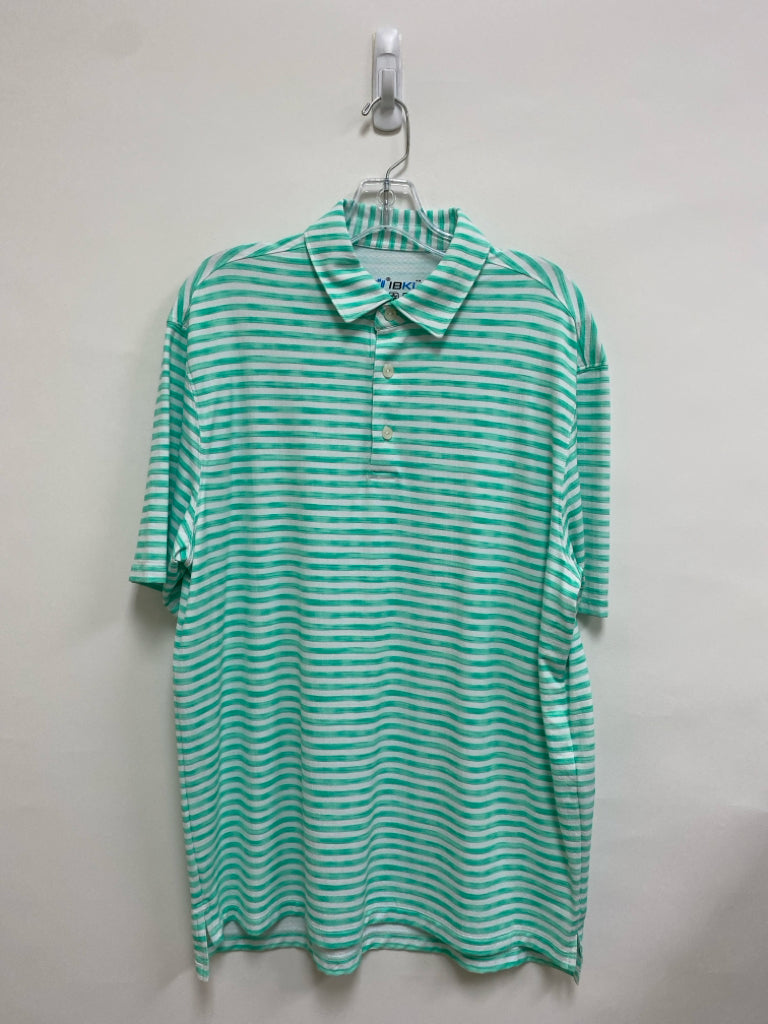 IBKUL Size L White Mint Green Striped Polo Men&