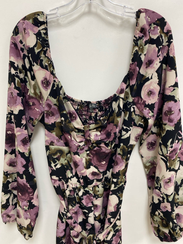 Lily Rose  SIZE  XXL Black/Cream Lavender/Green Floral Plus Size Jumpsuit