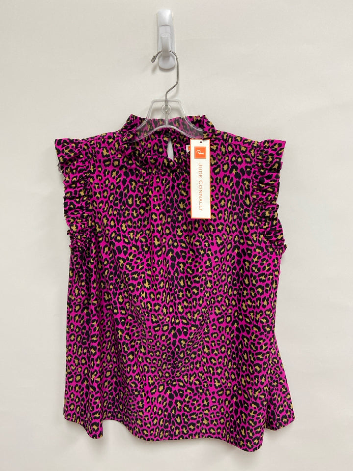 NWT Jude Connally Size L Hot Pink Tan/Black Animal Print Sleeveless Ladies Top