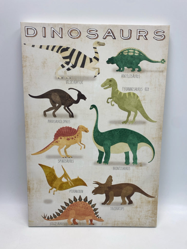 Cream Green/Multi Dinosaurs Kids Canvas Art