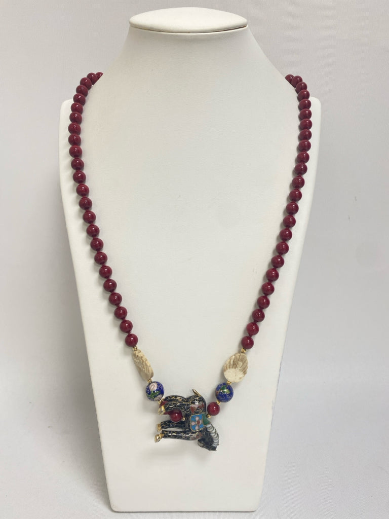 Red Multi Color Cloisonne Necklace