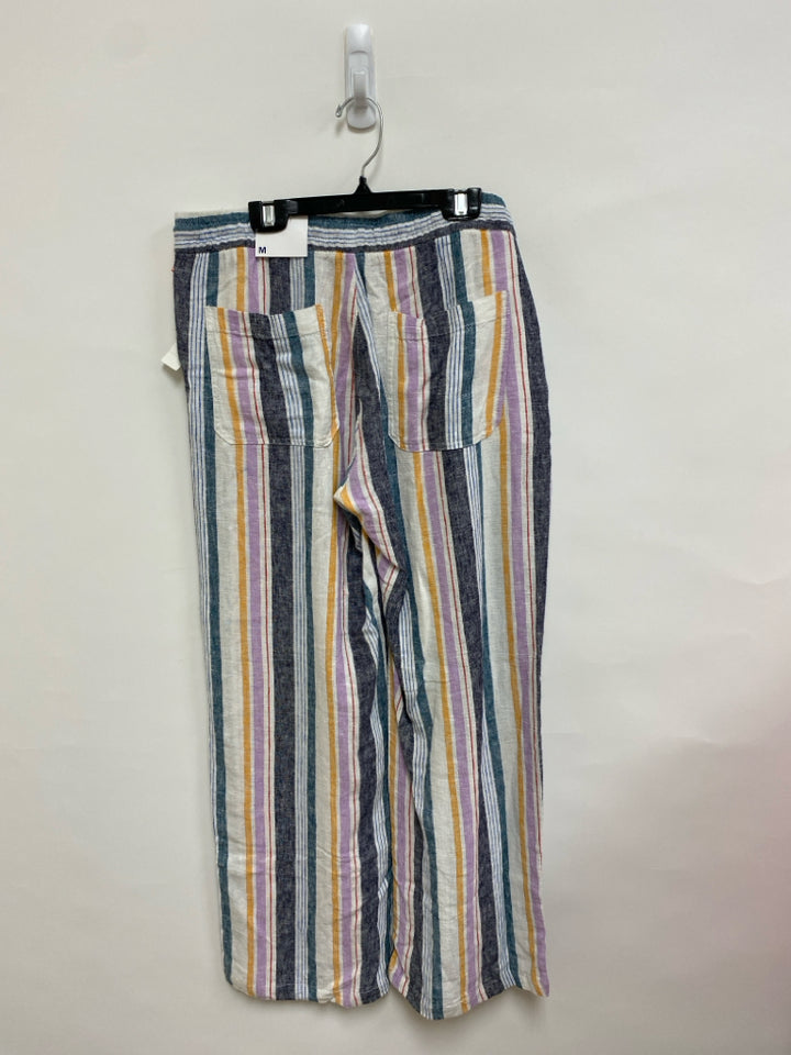 NWT Old Navy Size M White/Navy Lavender/Yellow Stripes Wide Leg Ladies Pants