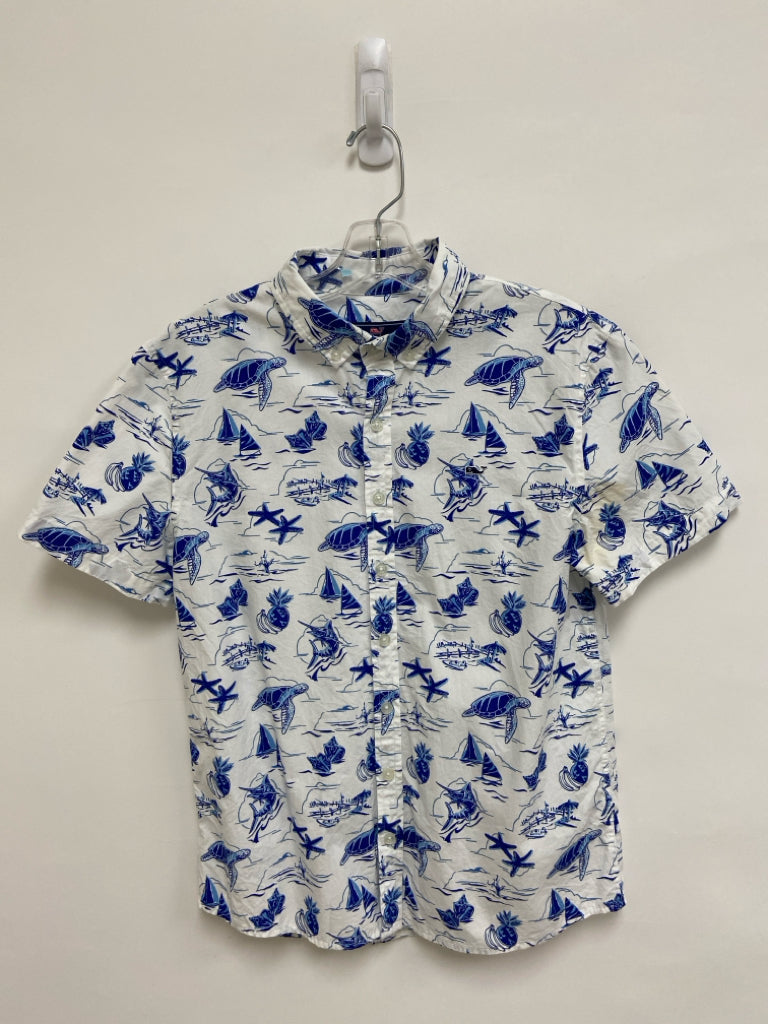 Vineyard Vines SIZE 16 White Navy/Blue Sea Creatures Button Up Boy&