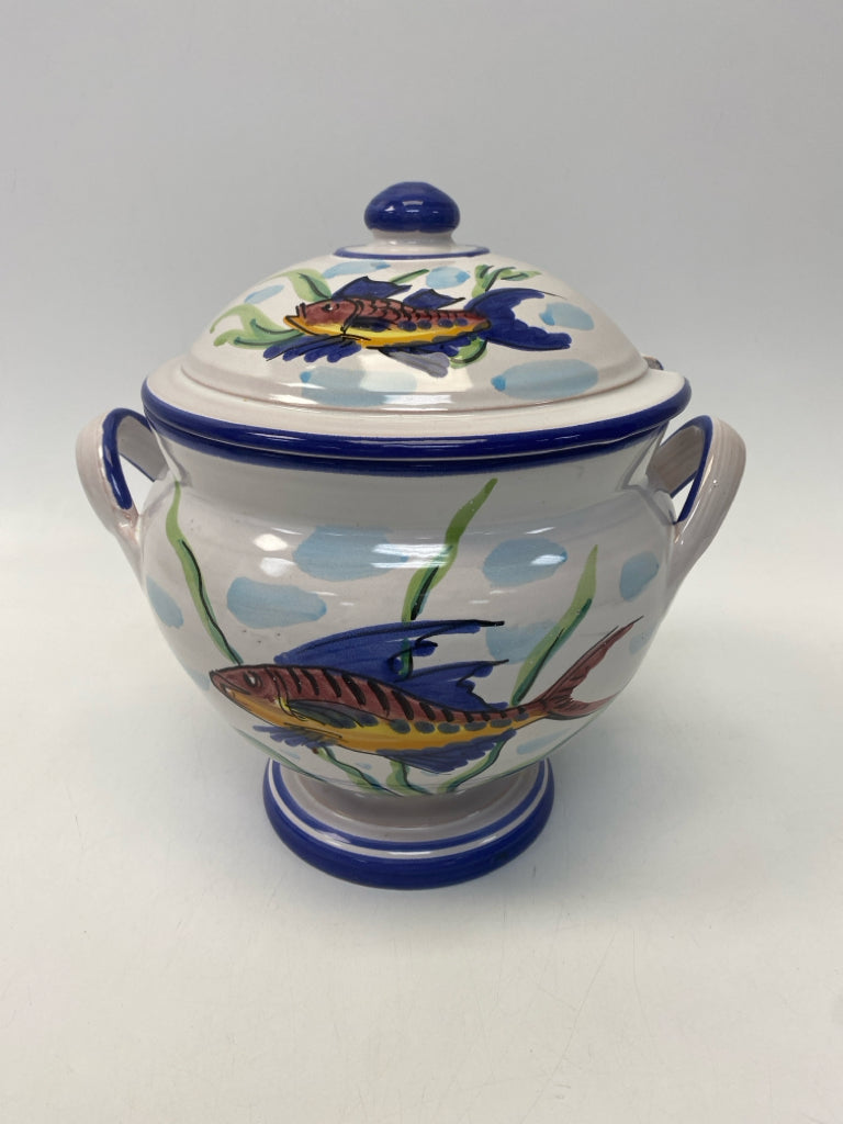Vietri White Multi Color Sea Creatures Pottery Serving Piece