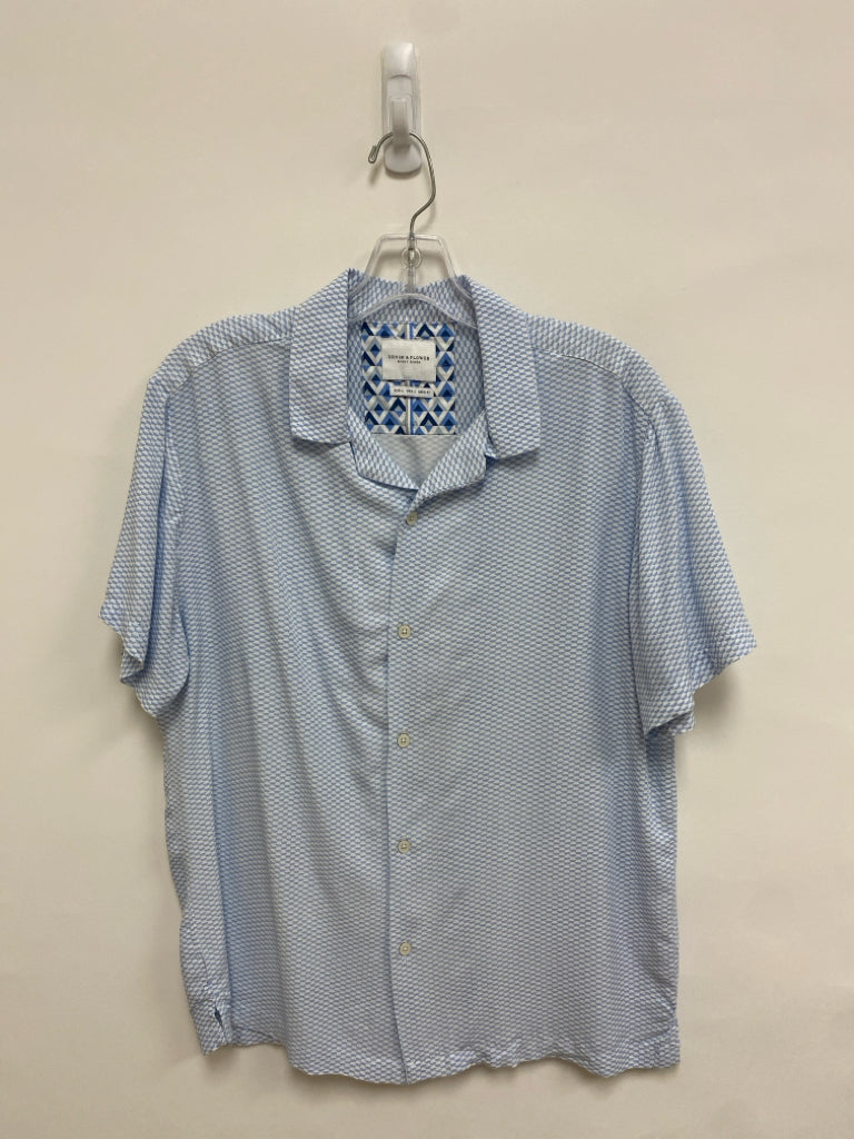 Denim &amp; Flower Size L White Blue Print Button Up Men&