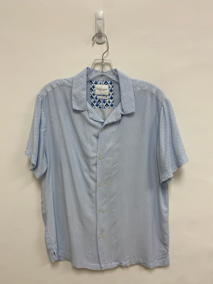 Denim &amp; Flower Size L White Blue Print Button Up Men&