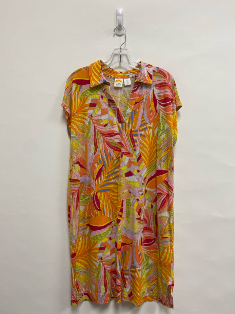 C&amp;C Size L Coral Yellow/Orange Leaves Ladies Dress