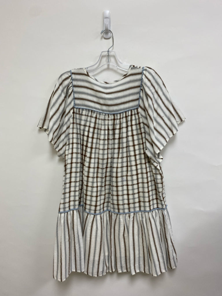 NWT GiGiO Size L Cream Gray/Brown Texture Button Up Ladies Dress