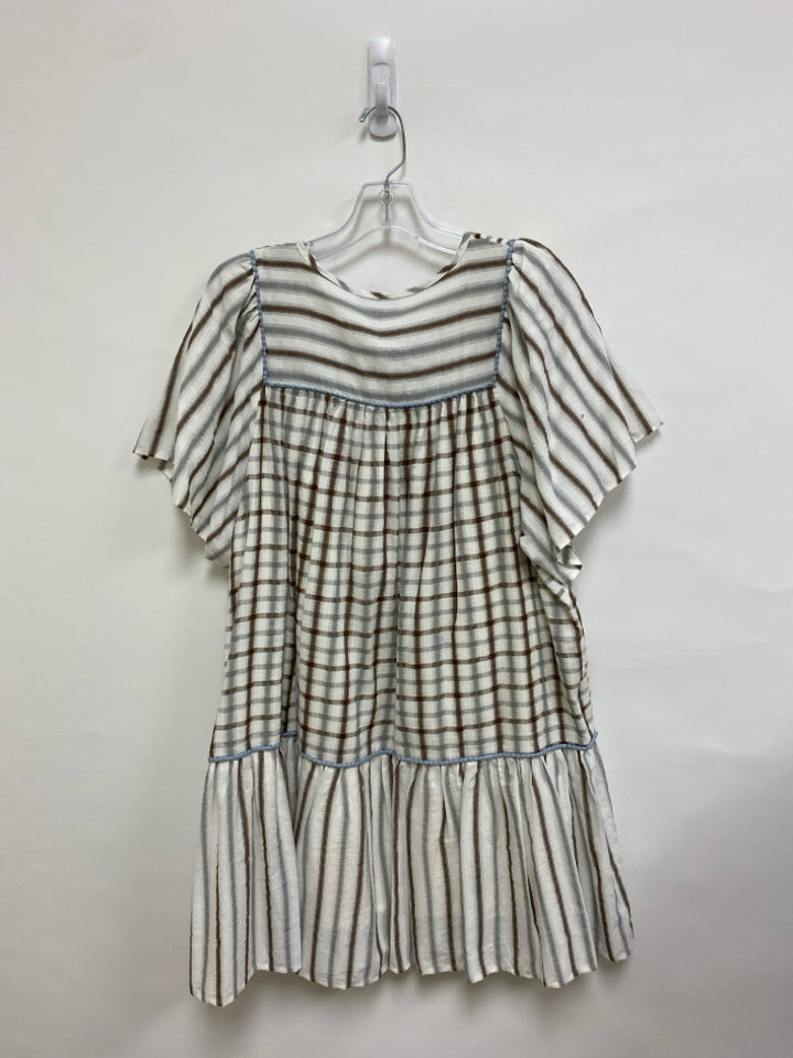NWT GiGiO Size L Cream Gray/Brown Texture Button Up Ladies Dress