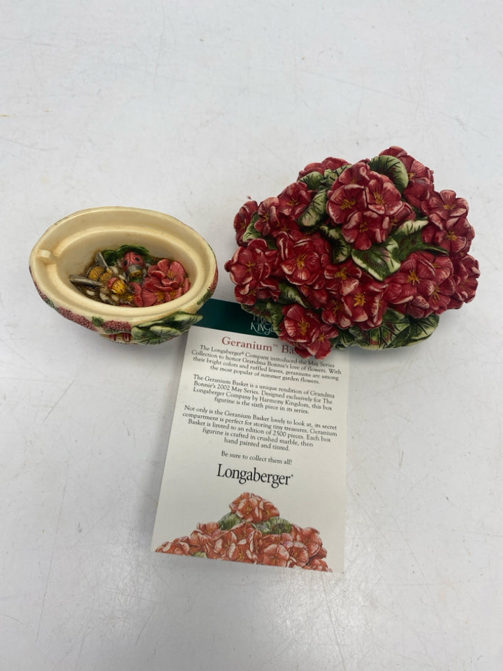 Longaberger Harmony Kingdom Geranium Basket Mini Trinket  Box